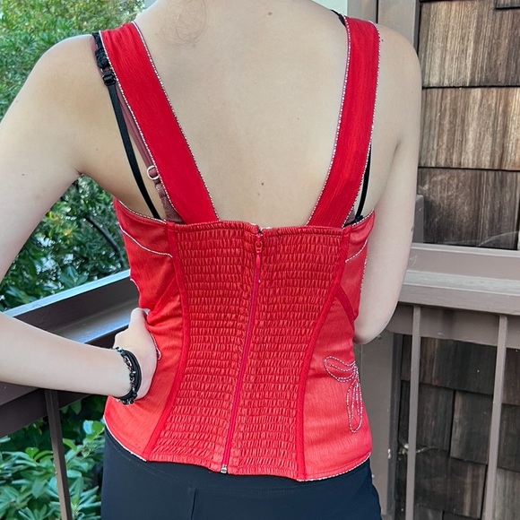 La Perla red silk blend bustier with micro beading trim & accents Italy fits 4/6 - Picture 5 of 16
